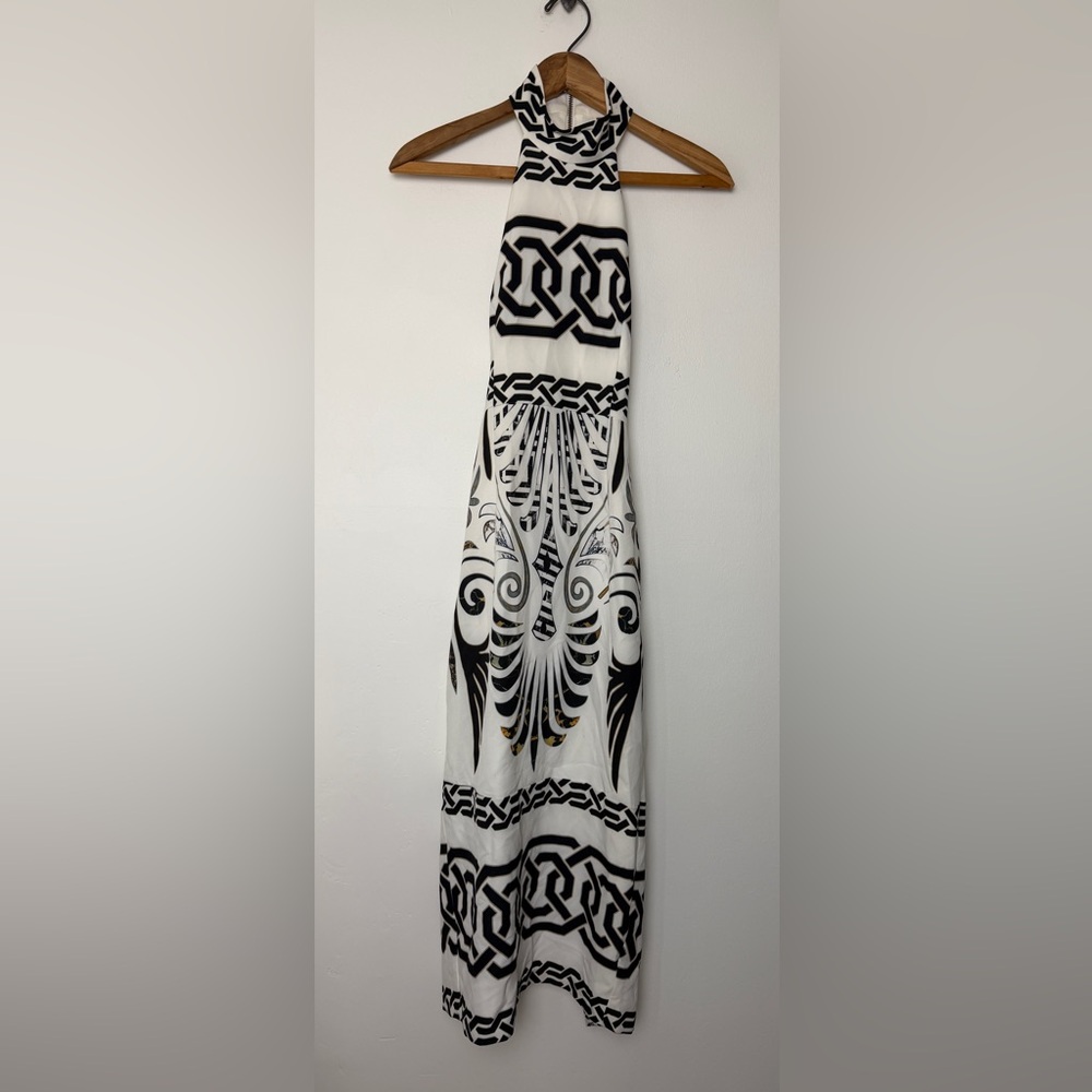 Shona Joy Halter Neck Midi Dress with Black Graphic Print